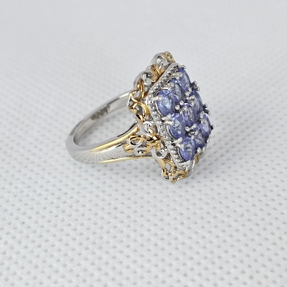 Genuine Tanzanite Ring in 18K YG and Platinum Over Sterling Silver Size 5! - Picture 4 of 10